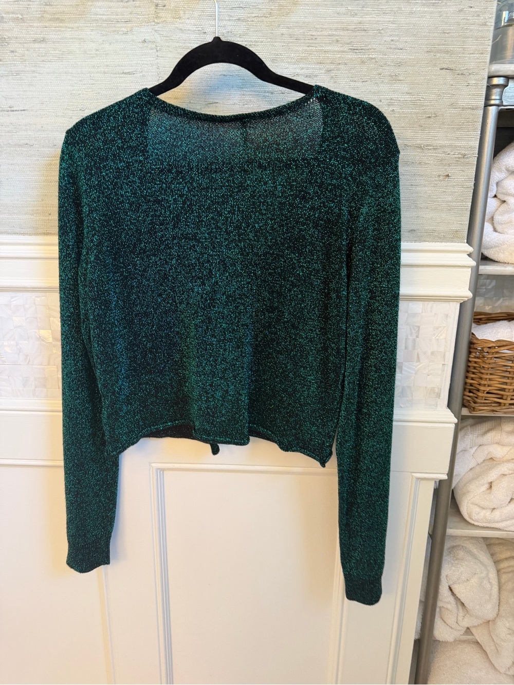 Large free people emmaline metallic cardigan sweater sparkly green - Picture 8 of 15